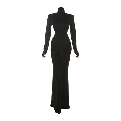 SXR summer turtleneck backless solid color long dress