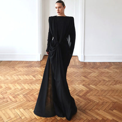 SXR autumn and winter irregular mesh long dress solid color dress