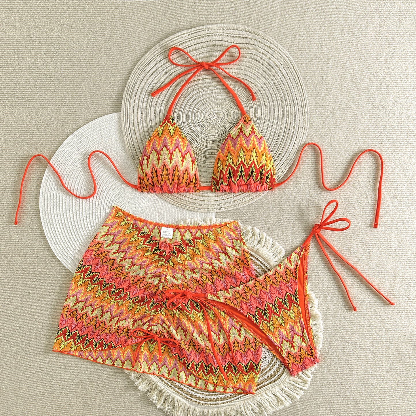 (4 days ready to ship) SY embroidery gradient three piece swimsuit bikini