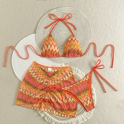 (4 days ready to ship) SY embroidery gradient three piece swimsuit bikini