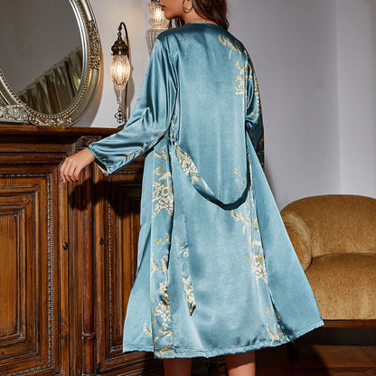 DNL lace-up nightgown nightdress two-piece set outer wear mid-length pajamas suit