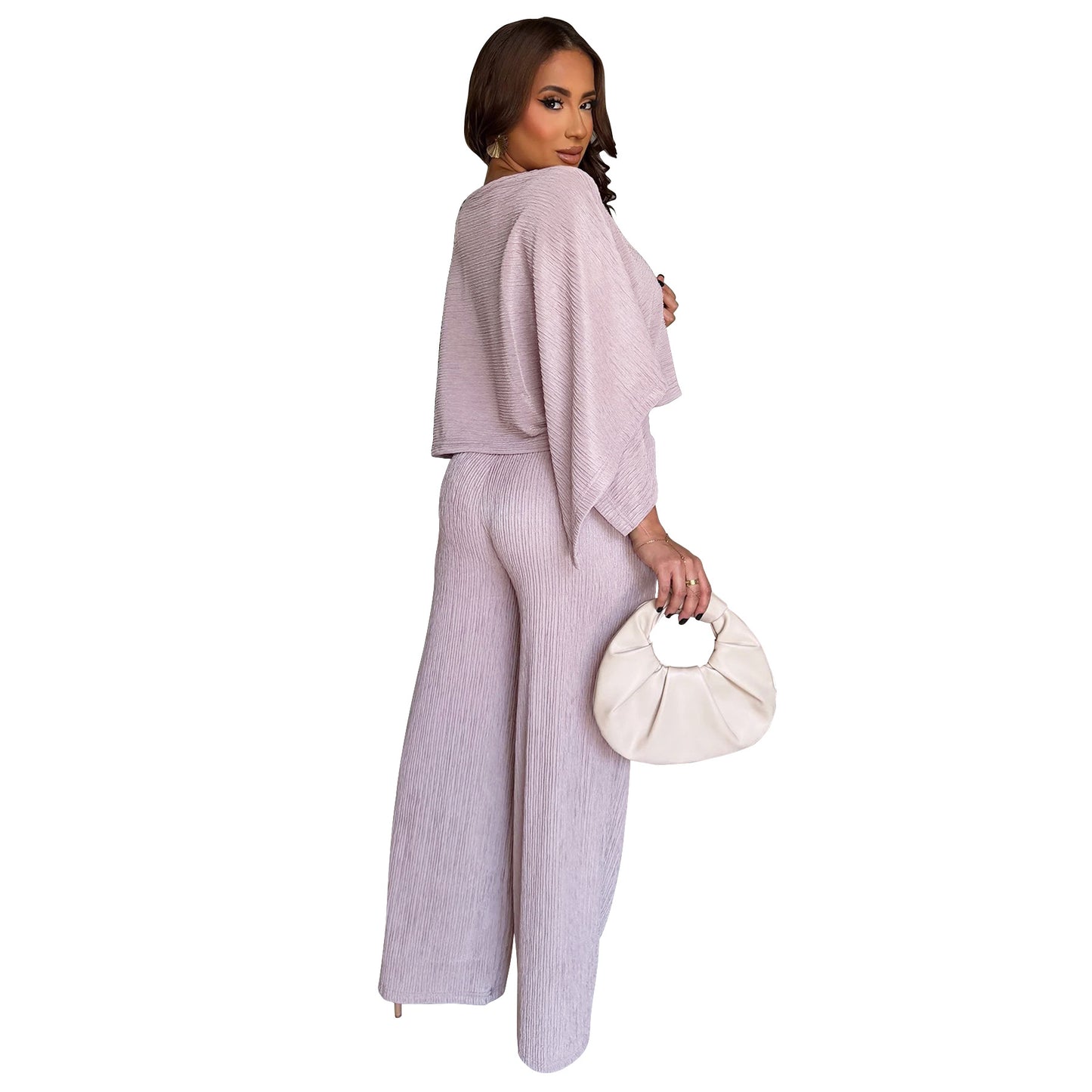 MYF (S-2XL) 10936 pleated oblique shoulder tops trousers casual suit