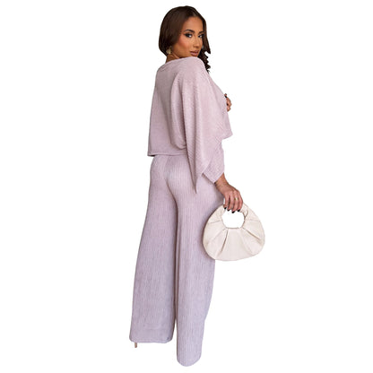MYF (S-2XL) 10936 pleated oblique shoulder tops trousers casual suit
