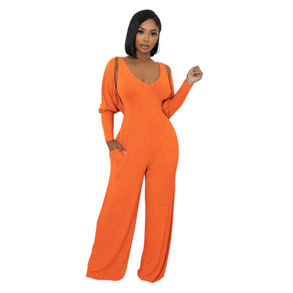 MYF (S-2XL) K10794 high elastic sunken stripe long sleeve vest jumpsuit
