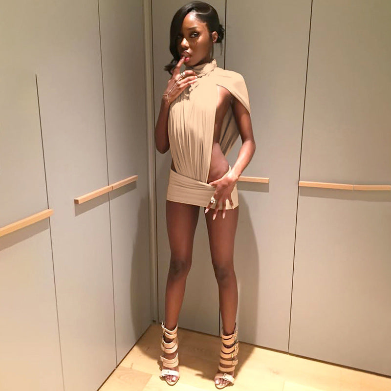 SXR 2026 spring and summer sexy half turtleneck jumpsuit sheath dress suit