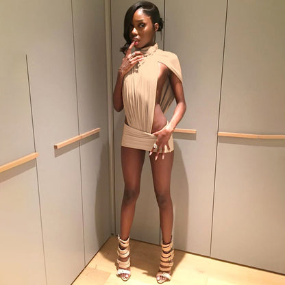 SXR 2026 spring and summer sexy half turtleneck jumpsuit sheath dress suit