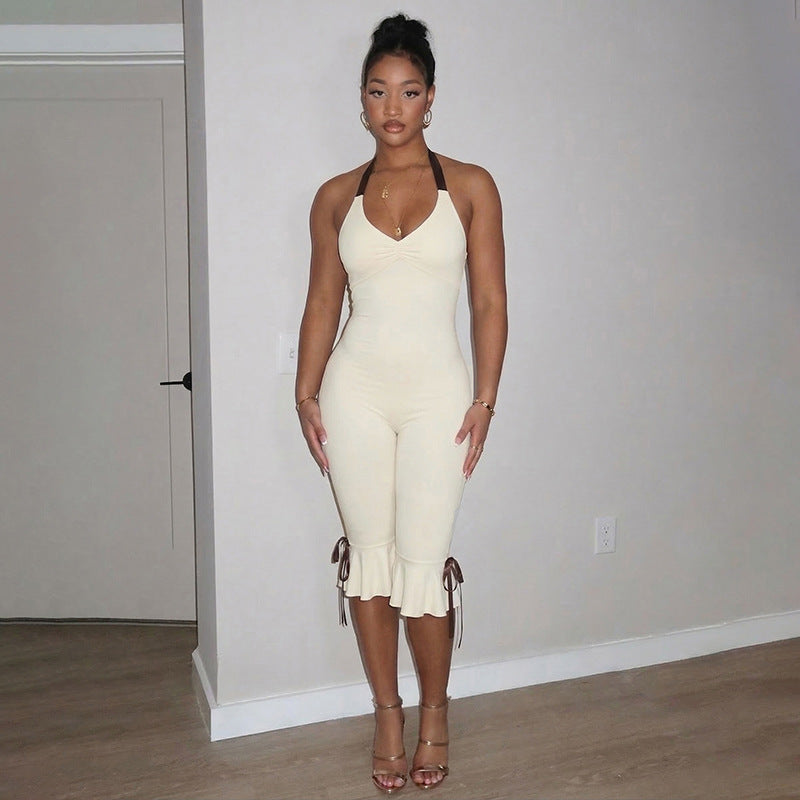 DZHT C26JP028 halter spaghetti straps fashion slim fit slimming one-piece trousers