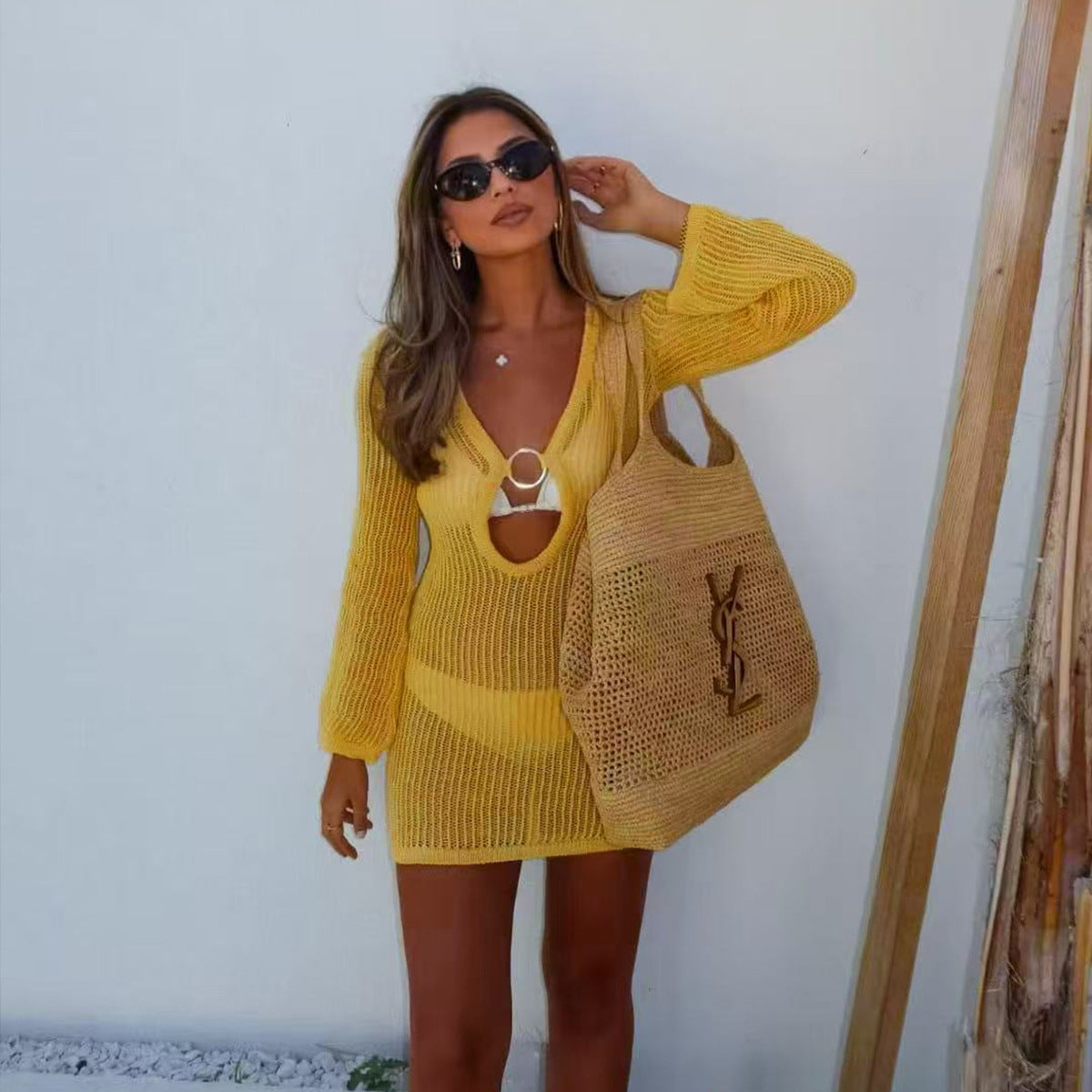 CYB ring texture knitted dress women's sunscreen minimalist long sleeve dress