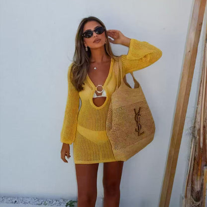 CYB ring texture knitted dress women's sunscreen minimalist long sleeve dress