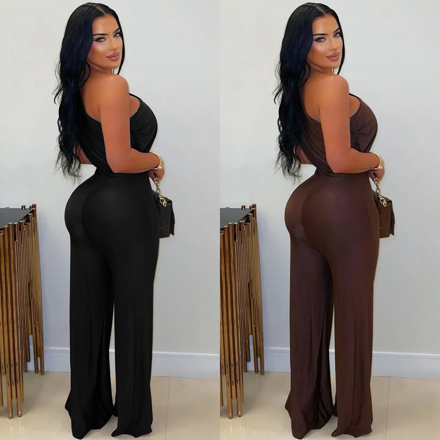 XYZ C7578 casual shoulder sleeveless sheath wide-leg jumpsuit