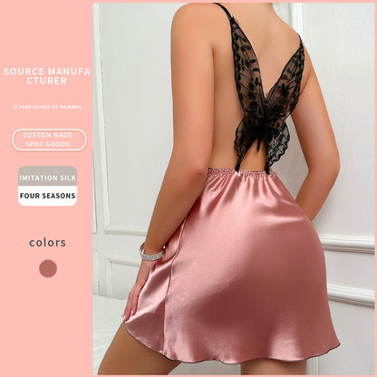 DNL short backless slip dress silk-like dress women's silk pajamas nightdress
