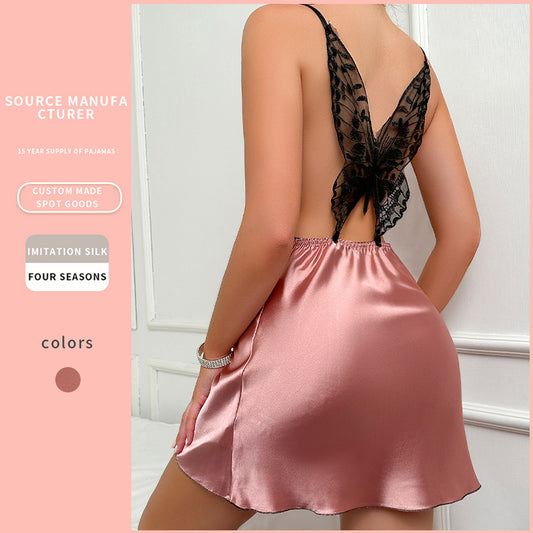 DNL short backless slip dress silk-like dress women's silk pajamas nightdress