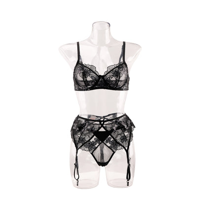 Embroidered bra shaping mesh embroidery sexy lingerie set for women