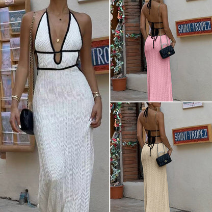 CYB backless lace up cross V-neck sleeveless dress