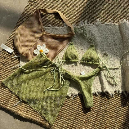 (4 days ready to ship) SY Special mesh three piece swimsuit banded bikini