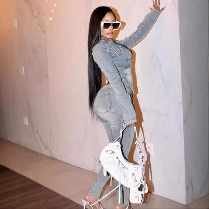 MZ (S-2XL) denim long sleeve MZ88595 stretch pants suit