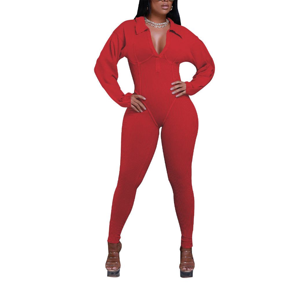 MYF (S-2XL) jumpsuit autumn long sleeve zipper high waist jumpsuit K10660