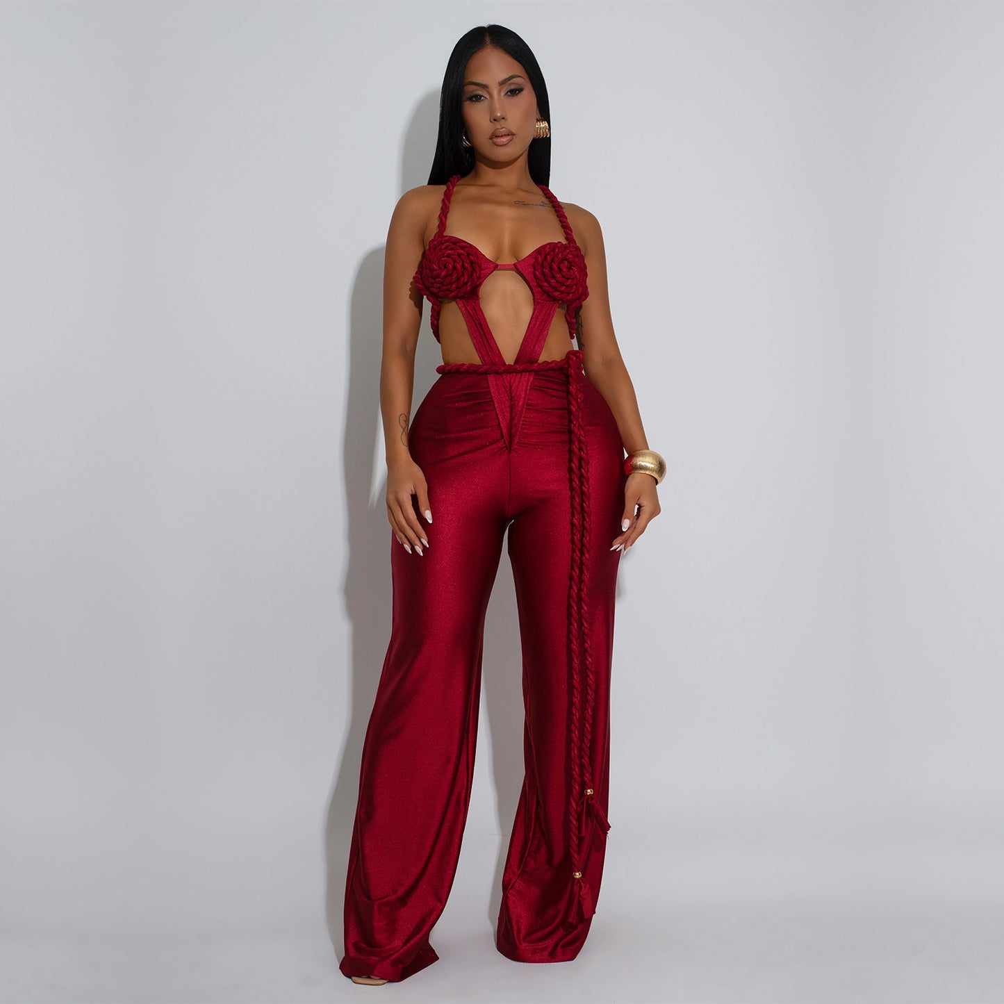 XYZ C7557 chest-wrapped backless lace up jumpsuit