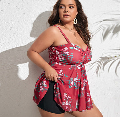 LF (L-4XL) 2026 women's split color printing swimsuit plus size