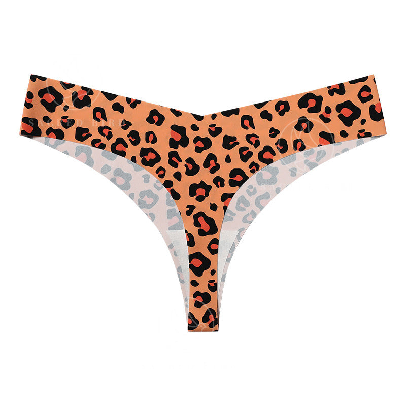 T-shaped panties low waist plus size breathable purified cotton crotch underwear seamless Ice Silk quick-drying leopard print T-back sheath