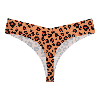 T-shaped panties low waist plus size breathable purified cotton crotch underwear seamless Ice Silk quick-drying leopard print T-back sheath