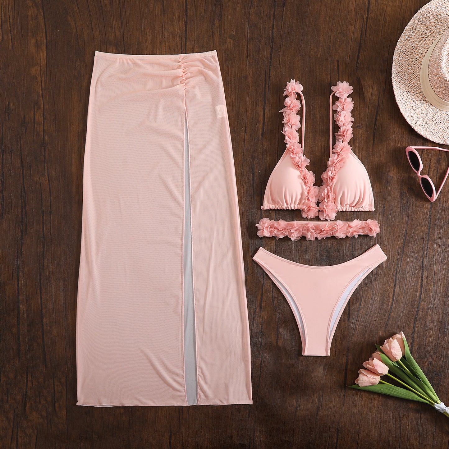 (4 days ready to ship) SY lace three-piece set mesh long dress bikini