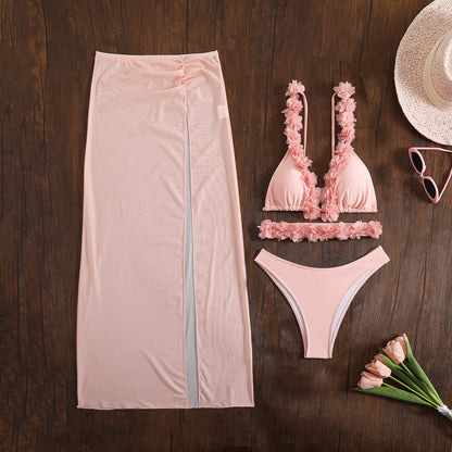 (4 days ready to ship) SY lace three-piece set mesh long dress bikini