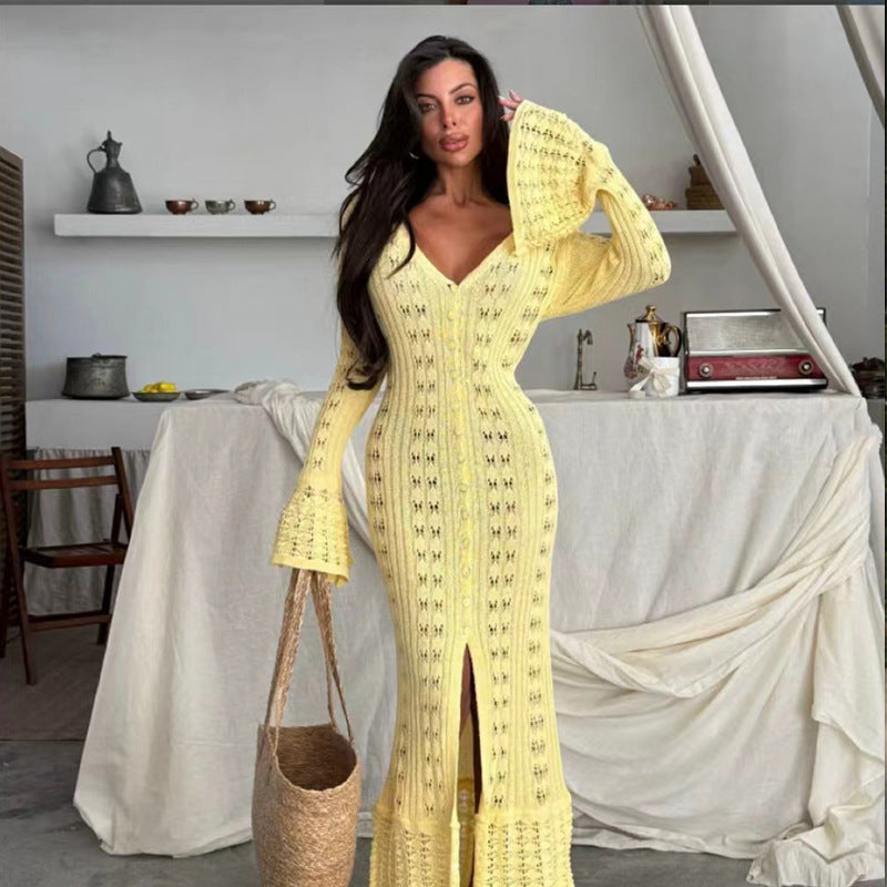CYB knitted cardigan coat bell sleeve V-neck blouse