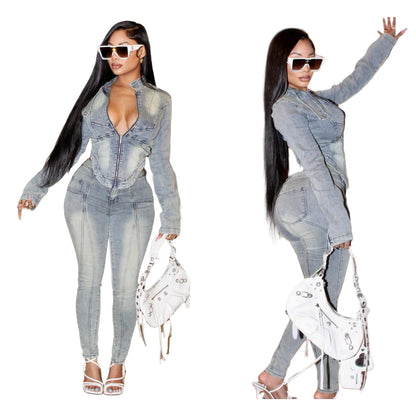 MZ (S-2XL) denim long sleeve MZ88595 stretch pants suit
