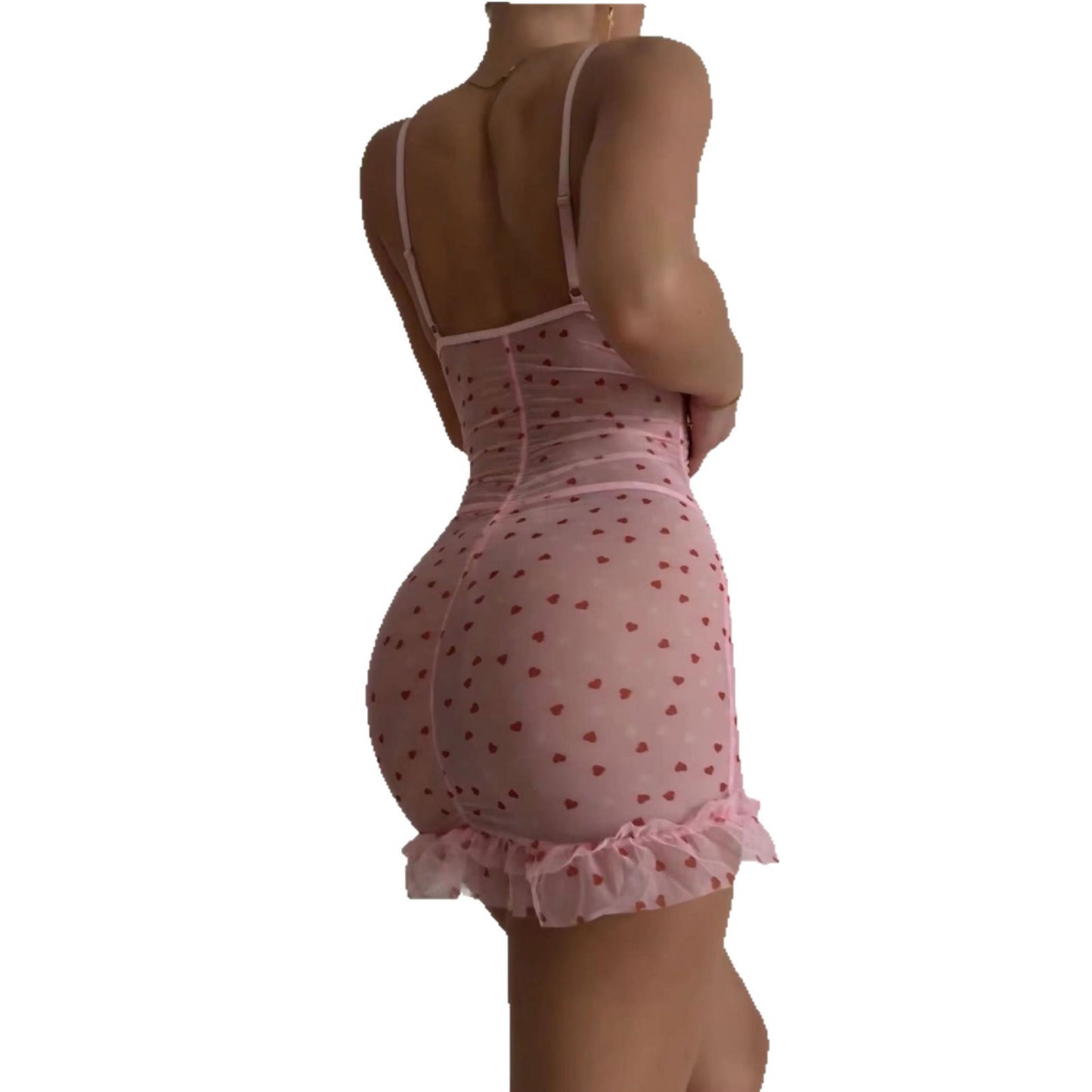 Girl sling peach love sweet sexy lingerie mesh pure desire sexy dress two-piece set