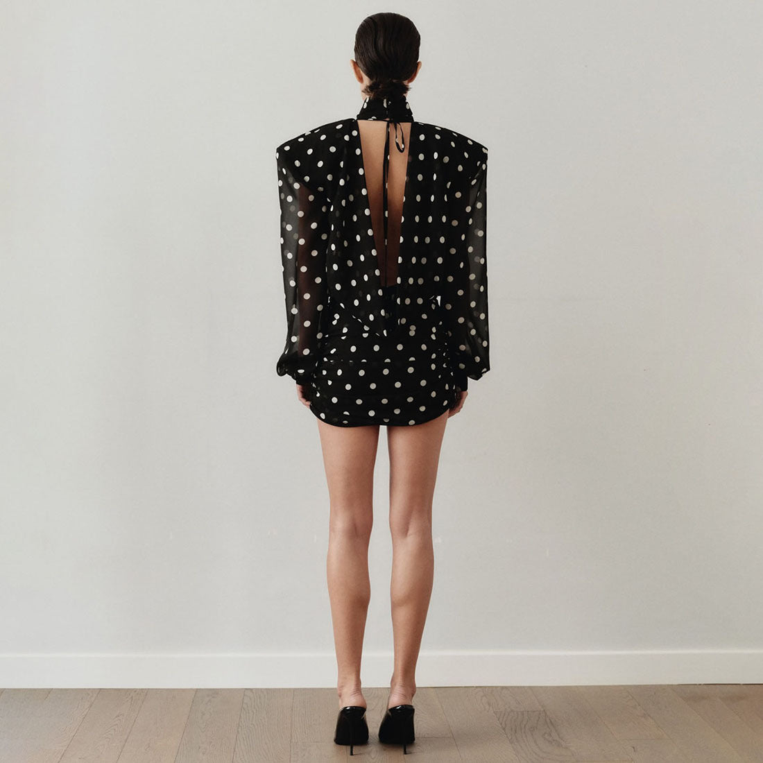 SXR winter fashion polka dot design turtleneck backless hip-wrapped short dress