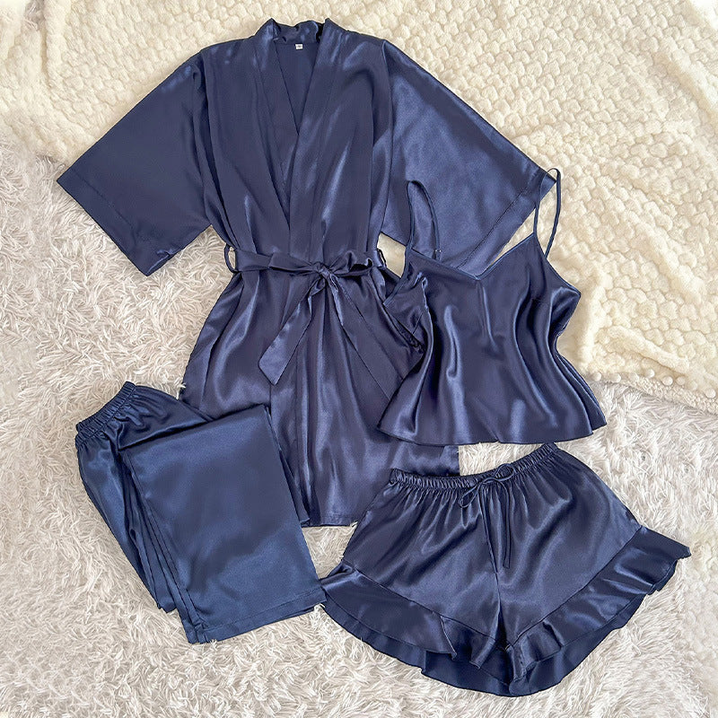 DNL artificial silk suit comfortable four-piece pajamas