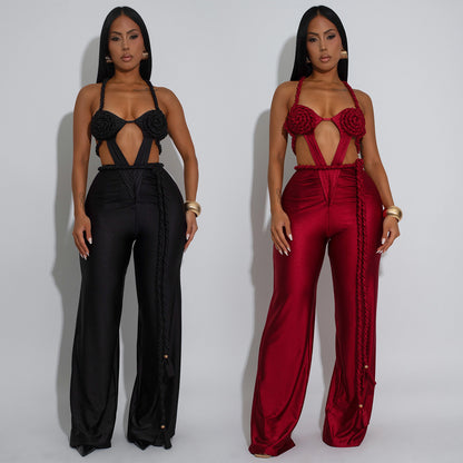 XYZ C7557 chest-wrapped backless lace up jumpsuit