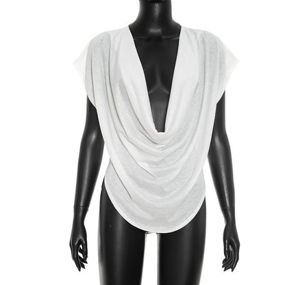 DZHT J26TP303 solid color deep V-neck slim fit sleeveless short top T-shirt
