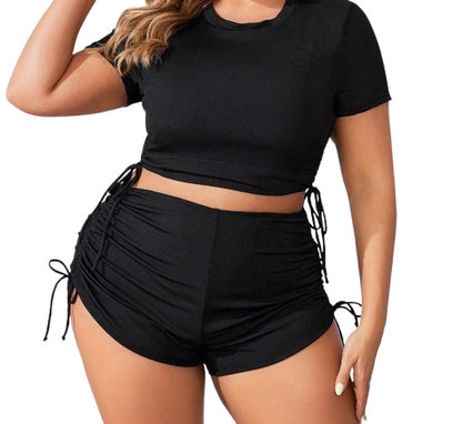 CL (L-4XL) drawstring rib fabric plus size swimsuit boxer bikini beach swimsuit