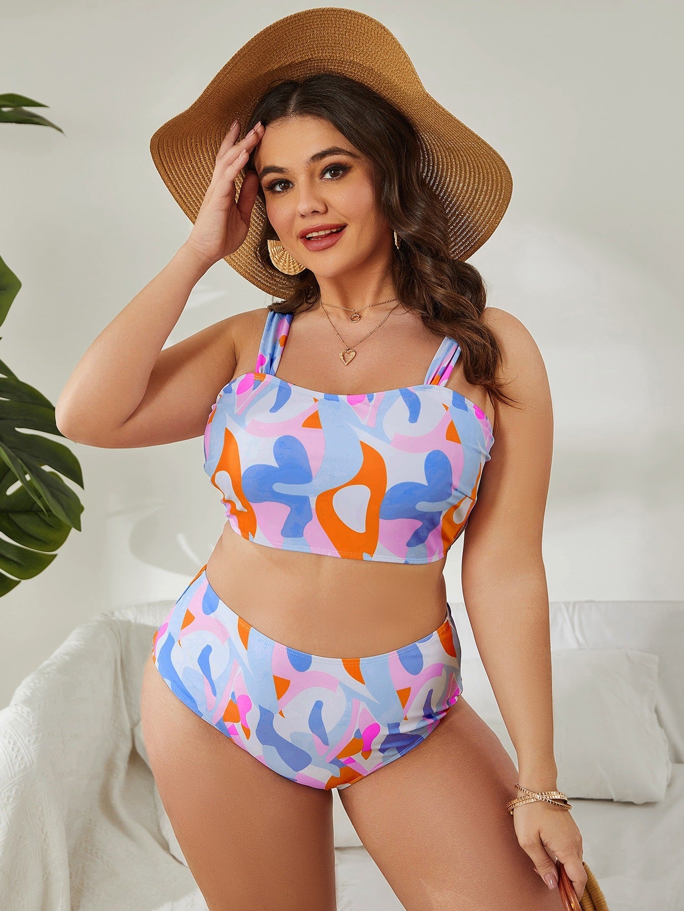 LF (L-4XL) bikini sexy suit split color printing plus size swimsuit