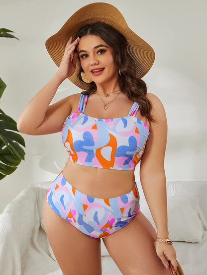 LF (L-4XL) bikini sexy suit split color printing plus size swimsuit
