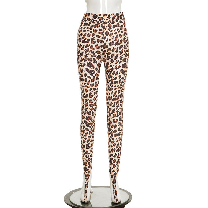 DZHT J25PT470 high waist leopard-print printed stirrup leggings