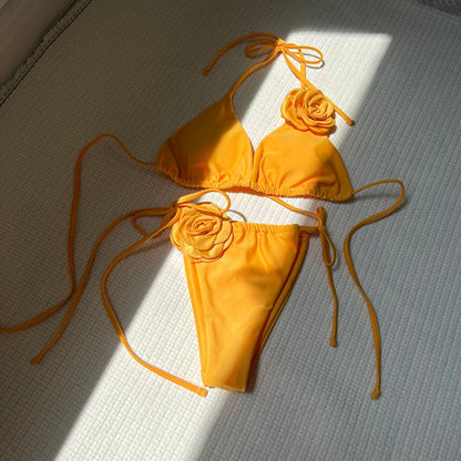 (4 days ready to ship) SY rose drawstring strap split bikini