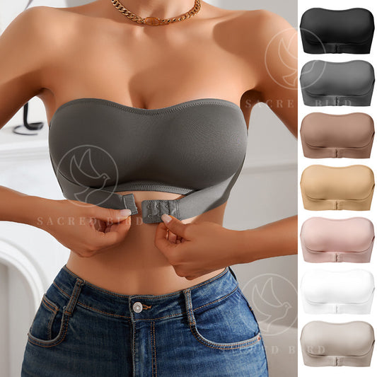 Front buckle side drawing upper support non-slip tube top lightweight breathable shaping chest cover small chest push-up back-beautifying bra