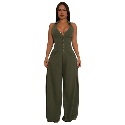 MYF (S-2XL) 10884 pocket sleeveless backless casual jumpsuit