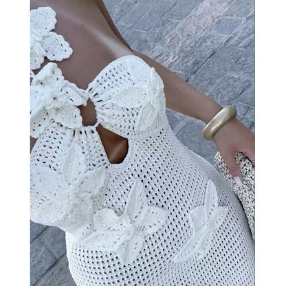 CYB flower hook suspender dress elegant flowers backless knitted beach dress blouse