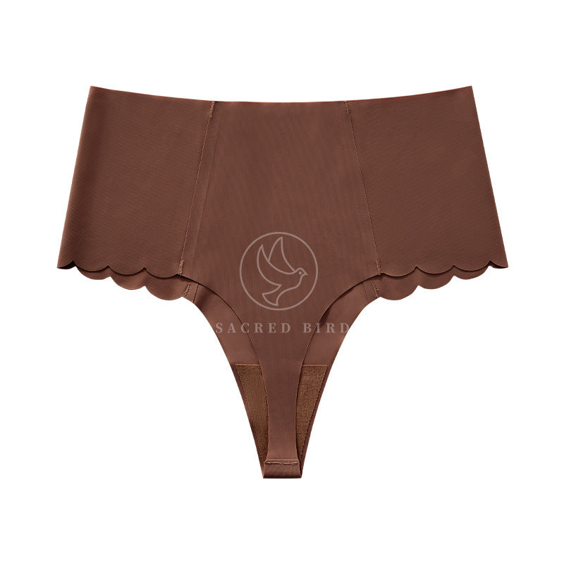 Seamless wavy edge invisible yoga T-shaped hip-shaping high waist large size T-back
