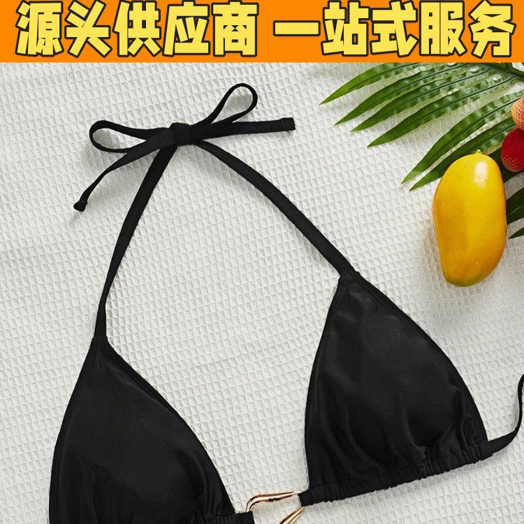 CL (L-4XL) 2026 metal halter triangle cup sexy bikini plus size swimsuit female bikini