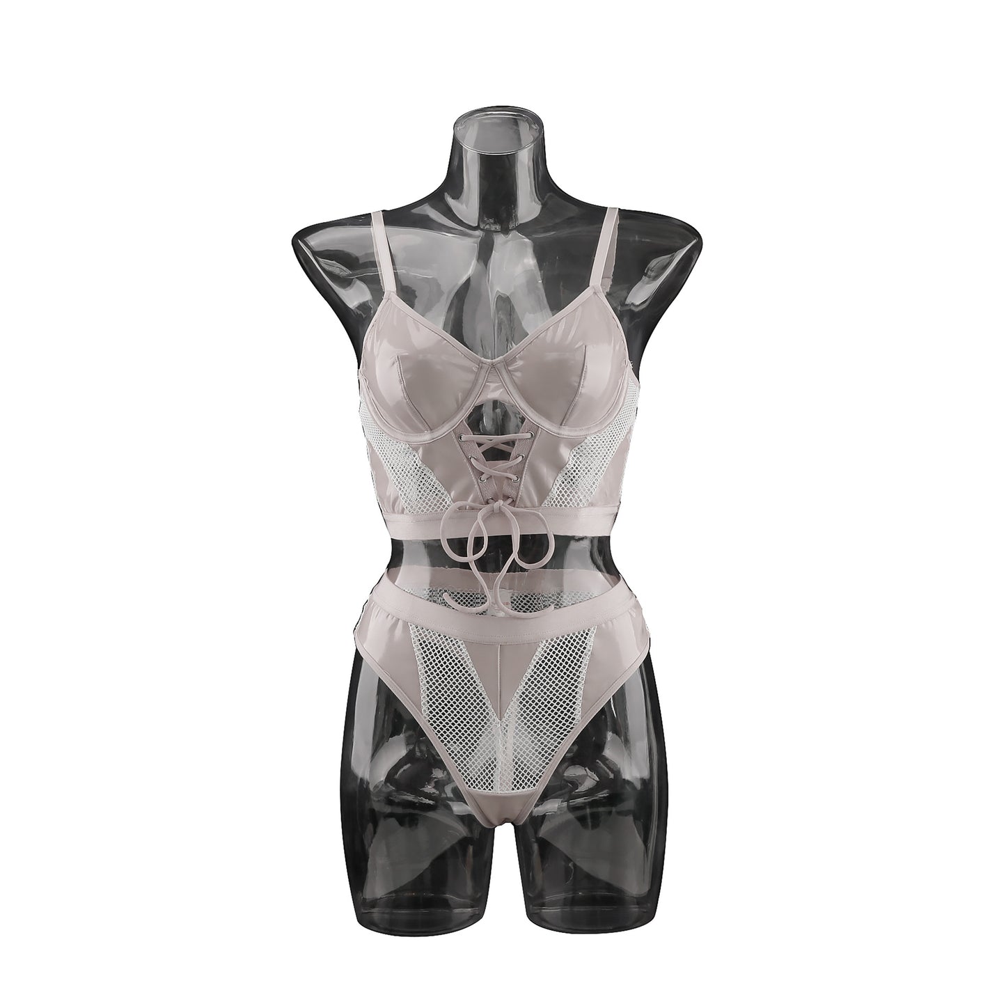 Sexy jumpsuit PU mesh stitching see-through sexy lingerie set