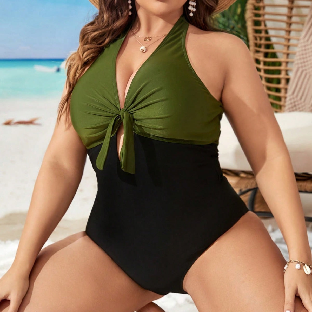 LF (L-4XL) bikini sexy suit one-piece color printing plus size swimsuit