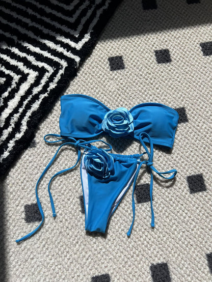 (4 days ready to ship) SY rose tube top drawstring strap split swimsuit bikini 9150