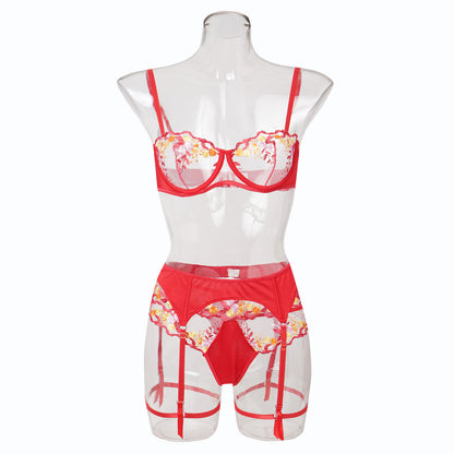 Embroidered bra set underwear Garter sexy lingerie 0563