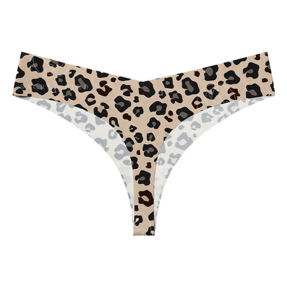 T-shaped panties low waist plus size breathable purified cotton crotch underwear seamless Ice Silk quick-drying leopard print T-back sheath
