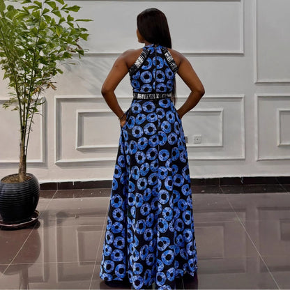 GY (S-3XL) S10939 printed waist-controlled front slit A- line dress